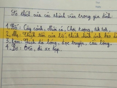 Cười ngất với dòng ghi chú bé tả mẹ: Mẹ thích tiền của bố, thích chỉnh ảnh kéo dài chân