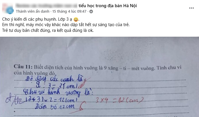 Học sinh lớp 3 làm toán (3 + 3) x 2  12 bị cô gạch sai, mẹ lên mạng thắc mắc làm bùng nổ tranh cãi - 1