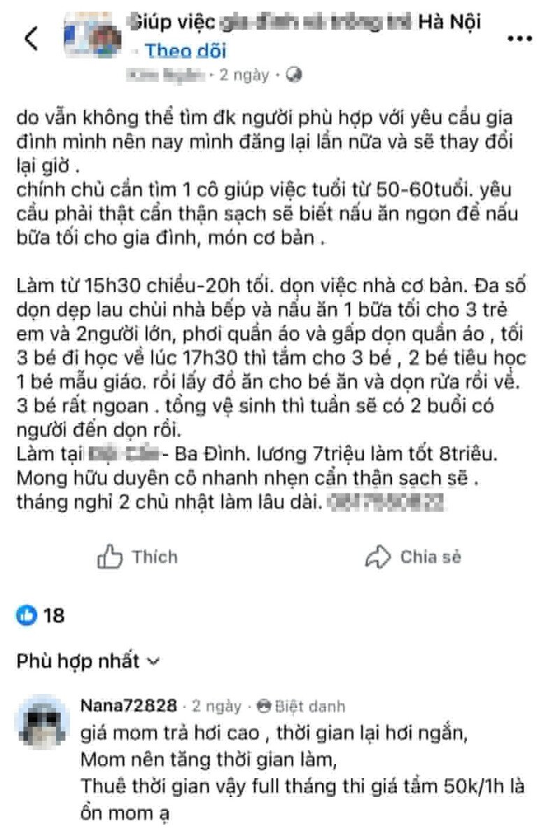 Bài đăng của bà mẹ ở Hà Nội.