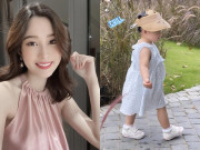 Yêu con - Hoa hậu Đặng Thu Thảo khoe con gái út trắng xinh, chân tay bụ bẫm chắc nịch, chụp góc nghiêng thấy rõ chiếc mũi cao