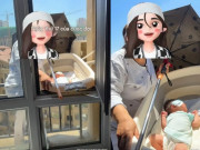 Yêu con - Mẹ mang con ra ngoài cửa sổ tầng cao để "phơi nắng trị vàng da", dân mạng nhìn hoảng hốt vì quá nguy hiểm