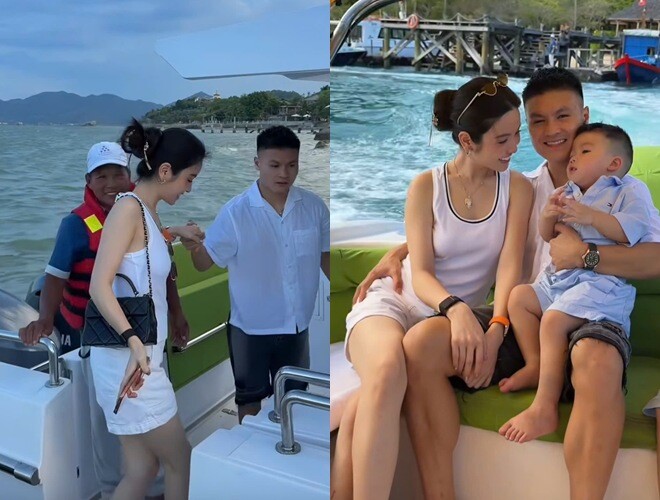 Cầu thủ Quang Hải tâm lý, thường xuyên bế con, chăm con trong suốt chuyến du lịch để vợ được nghỉ ngơi.