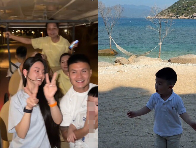 Quang Hải và vợ đại gia Chu Thanh Huyền đưa con đi trốn nóng ở Nha Trang, chồng chăm con, vợ thoải mái diện biniki khoe dáng - 10