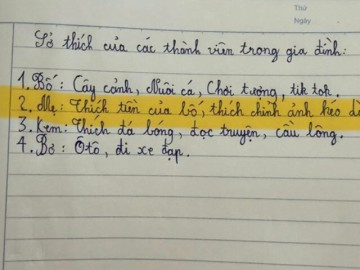 Yêu con - Cười ngất với dòng ghi chú bé tả mẹ: Mẹ thích tiền của bố, thích chỉnh ảnh kéo dài chân