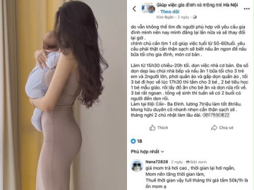 Mẹ Hà Nội tìm giúp việc làm hơn 7 tiếng mỗi ngày, lương 8 triệu/tháng gây tranh cãi