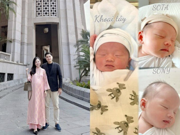 Yêu con - Ly Kute khoe 3 con trai lúc mới sinh giống y chang nhau, ai cũng tấm tắc: Em út giống mẹ nhất, da trắng, mũi cao