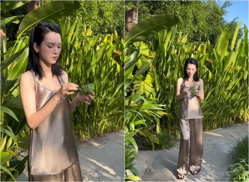 Mới đây, diễn viên Quỳnh Lương chia sẻ khoảnh khắc dạo chơi trong khu vườn nhà đầy màu xanh. Người đẹp thích thú: "Một chiều trong vườn".