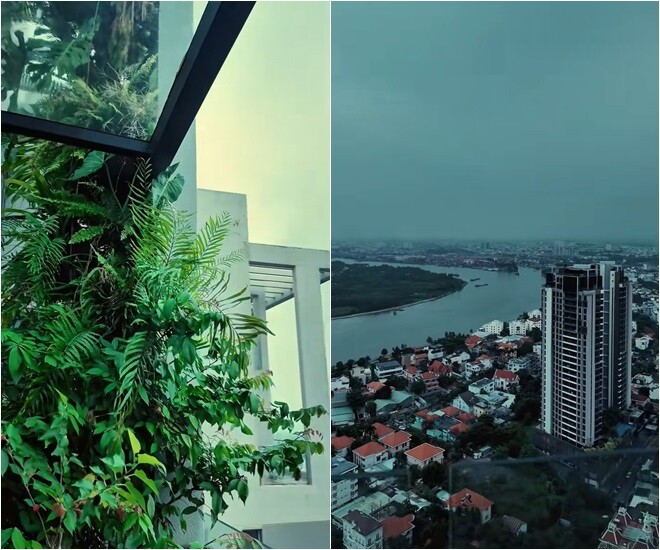 Dù diện tích canh tác được chia nhỏ khiêm tốn, điểm đắt giá nhất của khu vườn penthouse này chính là tầm nhìn panorama cực đại, ôm trọn nơi sông Sài Gòn và sông Rạch Chiếc gặp nhau. Hồng Nhung cho biết, đây chính là không gian mang lại cho cô nhiều năng lượng tích cực nhất.