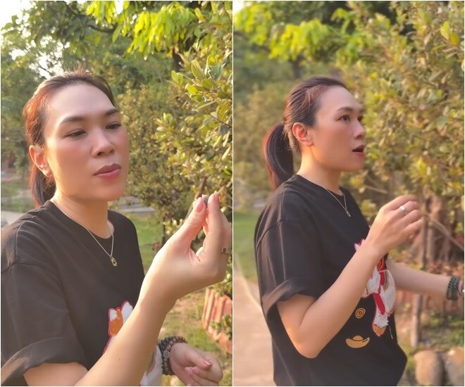 Ai ngờ là nó lại ra trái thật, ngon luôn, giọng ca quê Đà Nẵng vui vẻ thưởng thức những trái sim chín cây ngay tại vườn.