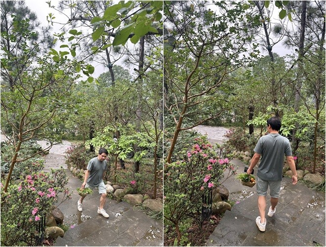 Nam ca sĩ giữa khung cảnh đẹp như một resort nhưng hóa ra đó chính là ngôi nhà của anh ở Thanh Hóa. Giọng ca nhạc đỏ hào hứng viết: Tối qua mưa, sáng nay thức dậy, mọi thứ bỗng sạch sẽ và dịu mát, chỉ có lá rơi đầy khiến khu vườn nhỏ trở nên bận rộn hơn thường ngày.