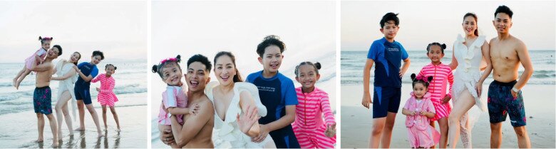 Khánh Thi khoe vóc dáng nóng bỏng cùng làn da trắng phát sáng khi đi biển cùng chồng con.