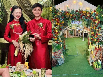 Cô dâu Cà Mau dùng 300kg rau củ trang trí đám cưới, khách ăn xong có quà mang về