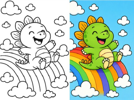 Bé khám phá thế giới khủng long chibi đáng yêu qua 20 bức tranh tô màu ngộ nghĩnh