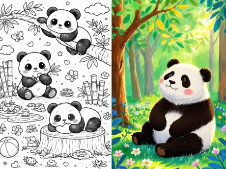 Bộ tranh tô màu gấu trúc dễ thương giúp bé phát triển sáng tạo, học cách phối màu đẹp