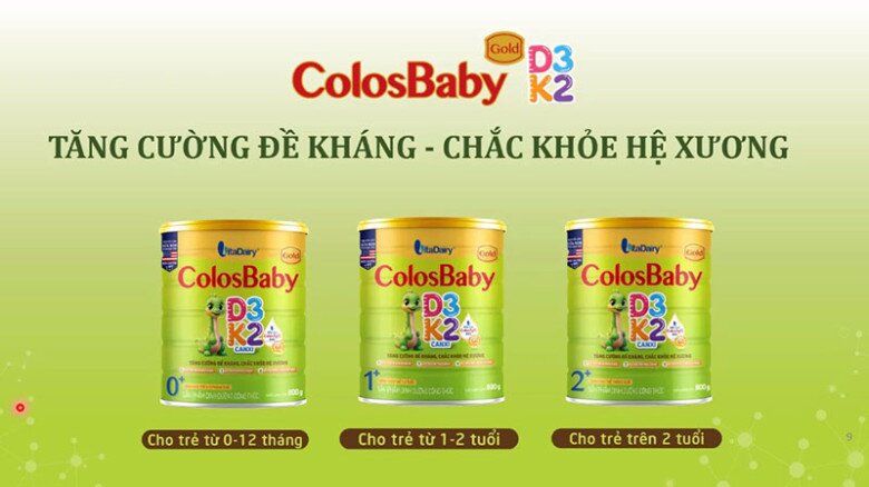 Các dòng sản phẩm ColosBaby Gold D3K2 2+ phù hợp với trẻ theo từng độ tuổi.