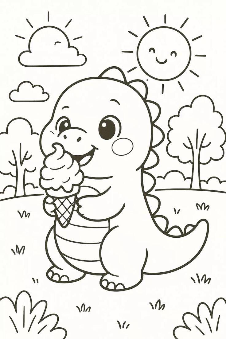 Bé khám phá thế giới khủng long chibi đáng yêu qua 20 bức tranh tô màu ngộ nghĩnh - 1