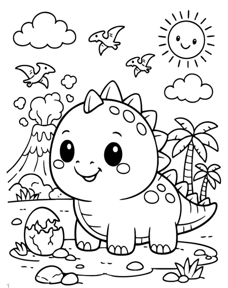 Bé khám phá thế giới khủng long chibi đáng yêu qua 20 bức tranh tô màu ngộ nghĩnh - 17