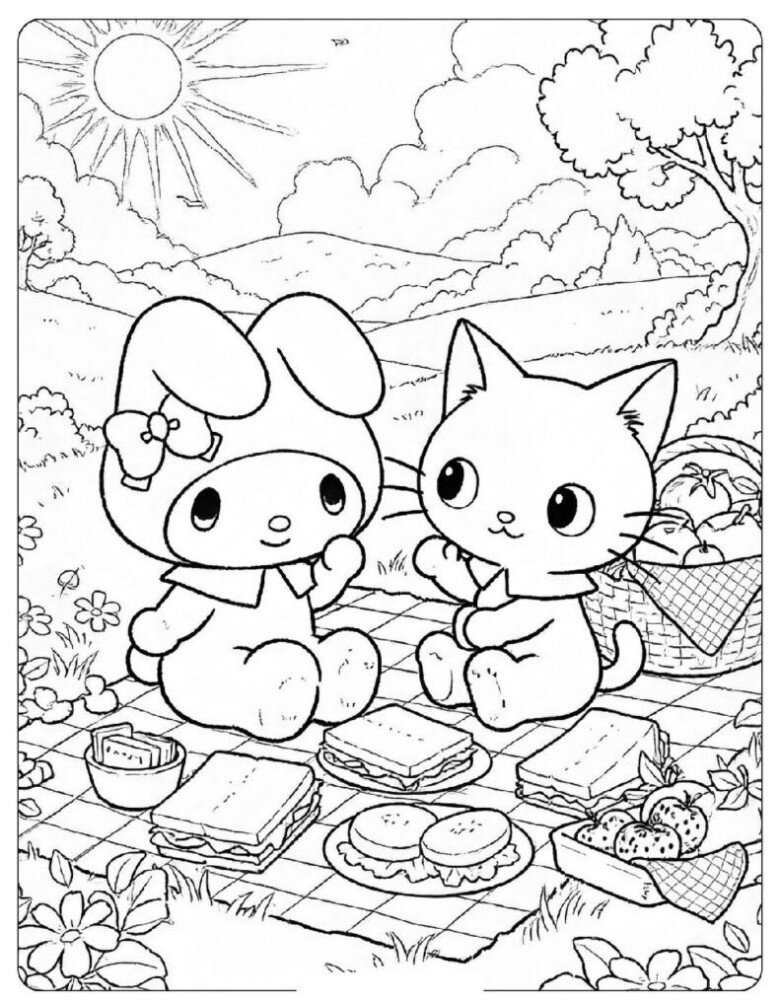 20 bức tranh tô màu thỏ Kuromi đáng yêu, cho bé mầm non thỏa sức sáng tạo - 15