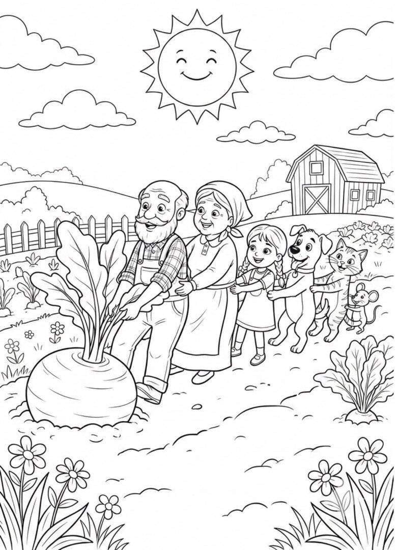 Tranh tô màu “Nhổ củ cải”, cách dạy trẻ tinh thần đoàn kết và hợp tác - 2