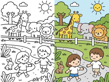 Những bức tranh tô màu bé và thú cưng, giúp trẻ học cách yêu thương, chăm sóc và bảo vệ động vật