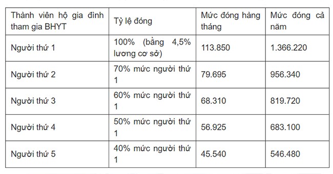 Các mức đóng bảo hiểm y tế hộ gia đình theo quy định mới nhất từ 1/7/2026 - 1