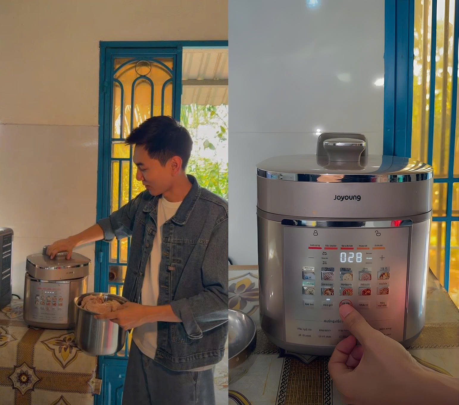 Khoai Lang Thang ấn tượng với công nghệ giảm áp trên nồi cơm áp suất điện tử của Joyoung. Ảnh trích từ video clip nhân vật