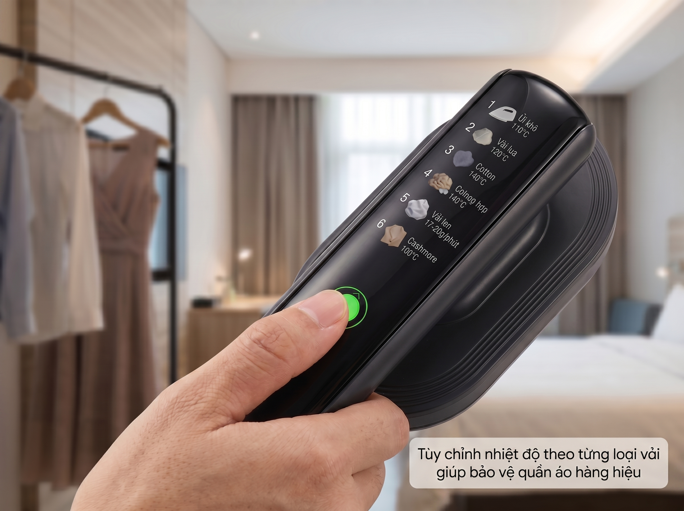 Bàn là SI716B với 6 mức tùy chỉnh linh hoạt theo các loại vải. Ảnh minh họa từ FujiHOME.