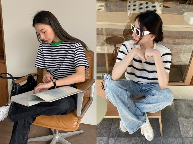 Áo kẻ ngang là item giúp outfit trông năng động và có điểm nhấn hơn mà không cần phối quá cầu kỳ. Khi kết hợp cùng quần jeans hoặc chân váy ngắn, tổng thể trở nên trẻ trung hơn rõ rệt. Đây cũng là kiểu áo phù hợp với nhiều phong cách khác nhau.