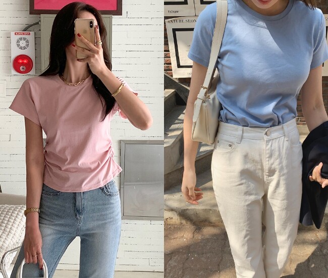 Áo thun màu pastel mang lại cảm giác nhẹ nhàng và tươi tắn cho outfit mùa Hè. Những gam màu như hồng nhạt, vàng bơ hay xanh baby giúp tổng thể trẻ trung hơn mà vẫn dễ mặc. Đây là item phù hợp khi phối cùng quần jeans, quần short hoặc chân váy.