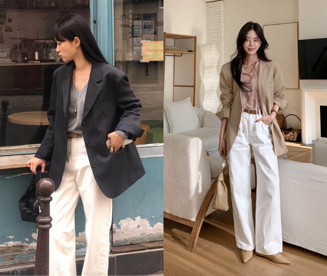 Blazer phối cùng quần ống rộng mang lại vẻ ngoài thanh lịch và hiện đại. Đây là công thức tối giản giúp outfit trông chỉn chu, chuyên nghiệp nhưng vẫn thời trang.