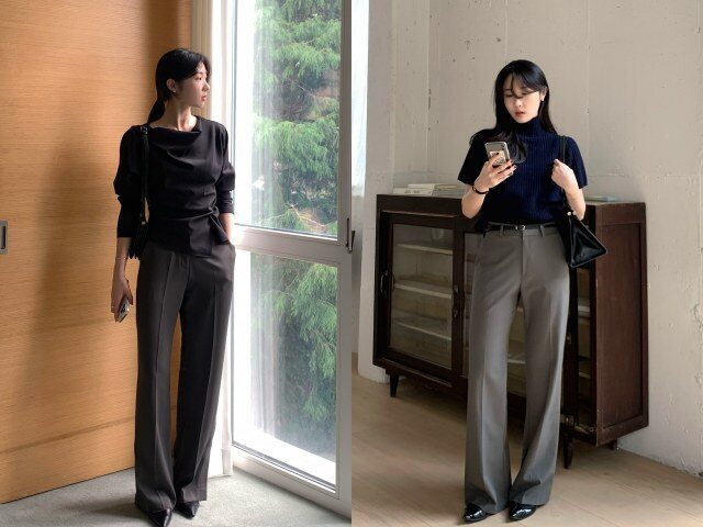 Quần âu ống suông mang lại vẻ ngoài thanh lịch, đồng thời giúp chân trông dài hơn nhờ phần ống rủ thẳng. Thiết kế không ôm sát giúp che khuyết điểm hiệu quả. Khi chọn dáng cạp cao và sơ vin gọn gàng, tổng thể sẽ trông cân đối hơn.