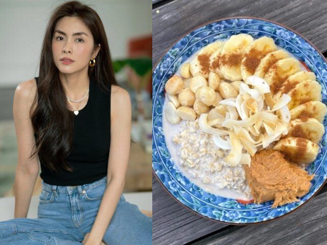 Chuối cung cấp năng lượng nhanh, giàu kali giúp giảm đầy hơi và cân bằng lượng nước trong cơ thể. Chất xơ cùng vitamin trong chuối cũng góp phần nuôi dưỡng làn da khỏe đẹp. Chuối là loại quả thường xuyên xuất hiện trong mỗi buổi sáng của Tăng Thanh Hà.