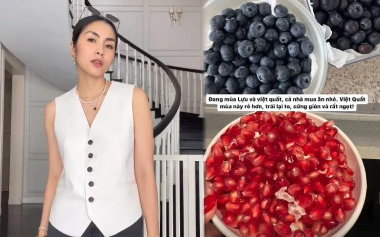 Lựu chứa nhiều vitamin C và polyphenol giúp bảo vệ da trước tác động của gốc tự do, hỗ trợ sản sinh collagen. Loại quả này cũng giàu chất xơ, có lợi cho việc giữ dáng. Ngọc nữ Tăng Thanh Hà có niềm yêu thích với lựu.