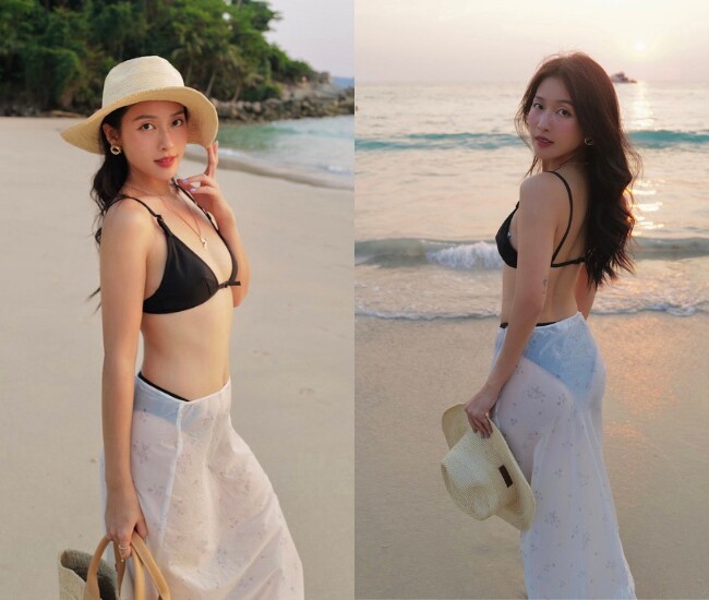 Khả Ngân diện bikini khoe lưng trần nuột nà cùng vòng eo không chút mỡ thừa.