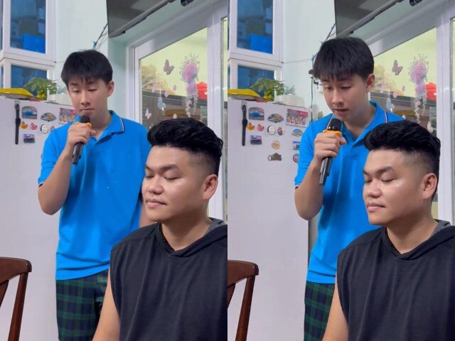 Bên cạnh chiều cao vượt trội, khoảnh khắc thân thiết của Cà Pháo bên bố dượng - Trung Kiên cũng nhận được sự quan tâm.