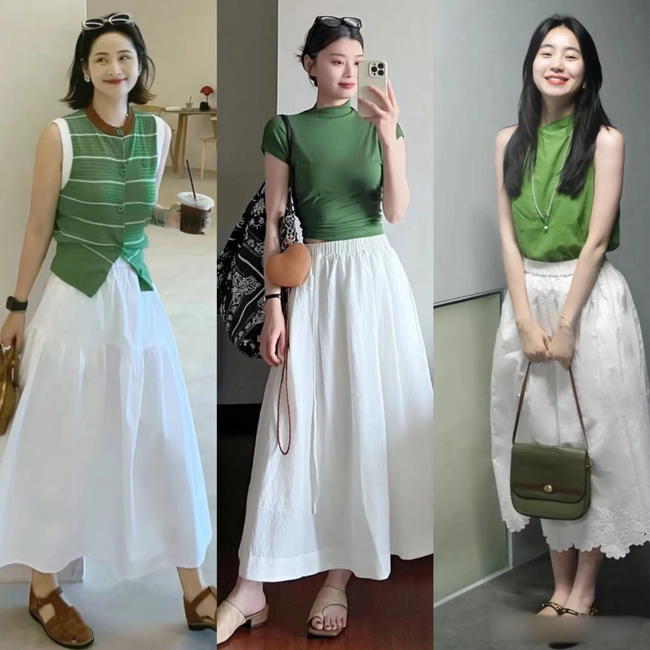 Vào mùa Hè, bạn có thể chọn một chiếc váy trắng, rất dễ phối với bất kỳ màu áo nào và dễ dàng tạo nên một bầu không khí trong lành và sạch sẽ.