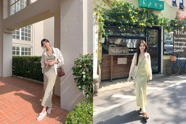 Trong mùa Hè, váy slip có thể phối thêm blazer mỏng, áo sơ mi khoác ngoài để tăng vẻ thanh lịch và kín đáo hơn.