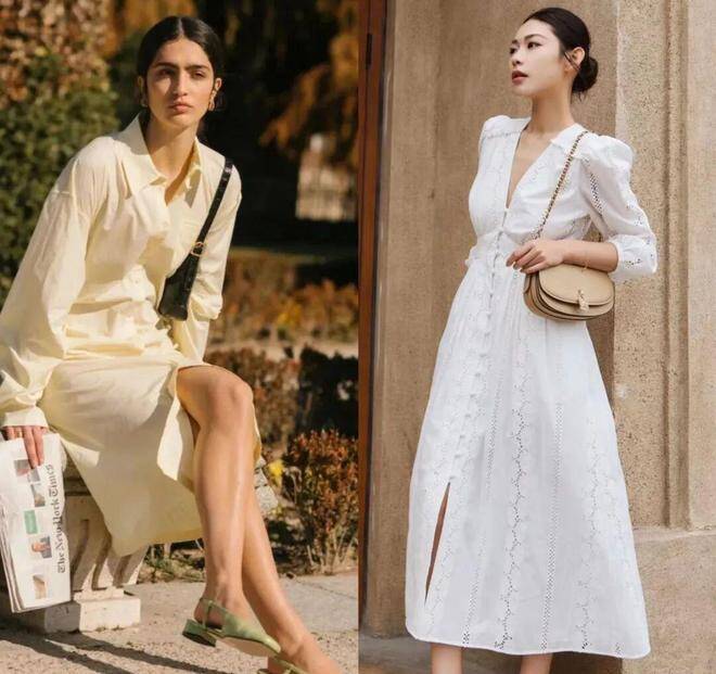 Những chiếc váy liền màu trắng kiểu dáng sơ mi tôn lên vẻ đẹp trang nhã của một người phụ nữ trưởng thành.