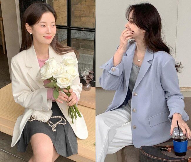 Thay vì blazer đen quen thuộc, xu hướng hiện nay chuyển sang blazer pastel với các gam màu sáng. Sự thay đổi này giúp outfit trở nên tươi tắn, nhẹ nhàng hơn, đồng thời tạo cảm giác mới mẻ, phù hợp với tinh thần thời trang hiện đại.