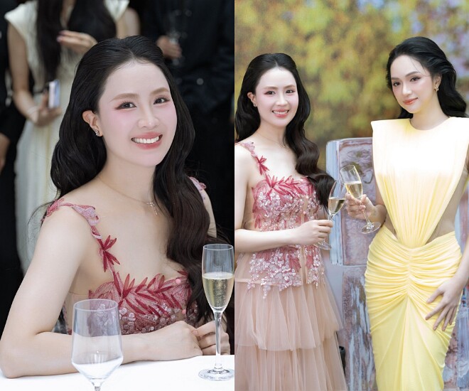 Nhan sắc trẻ xinh của diễn viên Hồng Diễm khi đọ sắc cùng Hoa hậu Hương Giang.