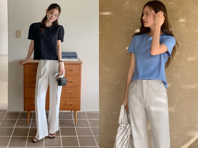 Áo cộc tay kết hợp cùng quần jeans ống rộng hoặc quần âu ống đứng tạo nên outfit đơn giản, dễ mặc. Thiết kế gọn gàng giúp tổng thể thanh thoát hơn. Đây là lựa chọn phù hợp cho mùa Hè, vừa thoải mái vừa vẫn giữ được sự chỉn chu cần thiết.