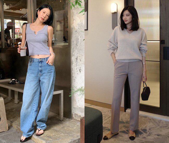 Quần jeans ống rộng và quần âu ống đứng đang chiếm sóng nhờ phù hợp xu hướng Smart Casual. Khi thời trang công sở dần ưu tiên sự thoải mái, hai kiểu quần này trở thành lựa chọn lý tưởng, vừa dễ mặc vừa đáp ứng nhu cầu linh hoạt trong nhiều hoàn cảnh.