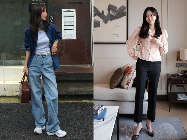 Hai kiểu quần này ghi điểm nhờ khả năng tôn dáng và che khuyết điểm hiệu quả. Phom dáng rộng hoặc đứng giúp đôi chân trông dài hơn, đồng thời tạo cảm giác thoải mái. Đây là lựa chọn phù hợp với phụ nữ U30+ muốn trẻ trung nhưng vẫn giữ sự thanh lịch.