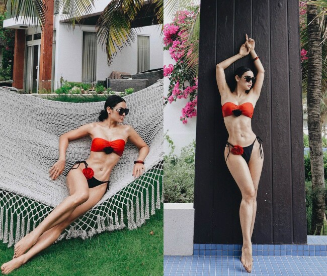 Phương Trinh Jolie diện bikini khoe đôi chân dài mướt mắt cùng cơ bụng săn chắc.