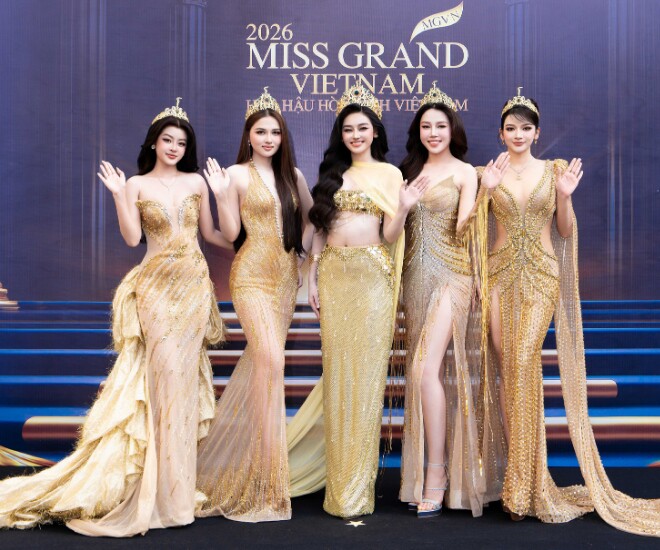 Top 5 Miss Grand Vietnam 2025 gồm Hoa hậu Yến Nhi, Á hậu 1 Thu Ngân, Á hậu 2 Thu Trà, Á hậu 3 Y Quyên và Á hậu 4 Phương Anh.