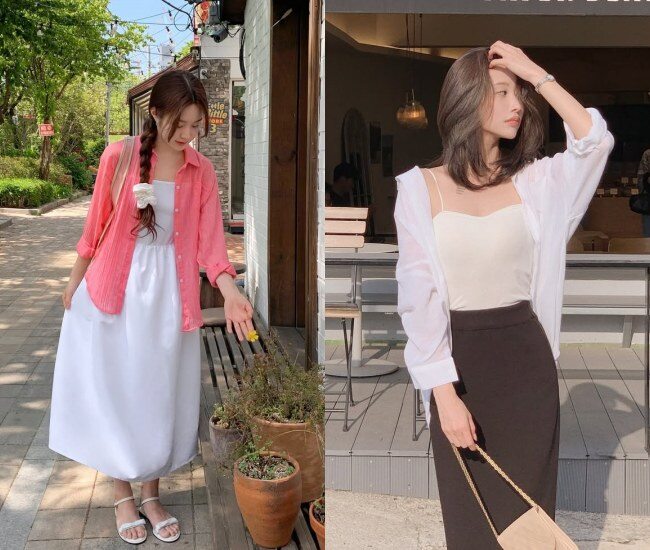 Áo sơ mi vải voan khi phối cùng chân váy suông tạo cảm giác nhẹ nhàng, thoáng mát. Chất liệu mềm giúp outfit bớt cứng, phù hợp mùa Hè. Khi sơ vin gọn, tổng thể trở nên thanh lịch, dễ mặc trong nhiều hoàn cảnh từ đi làm đến đi chơi.