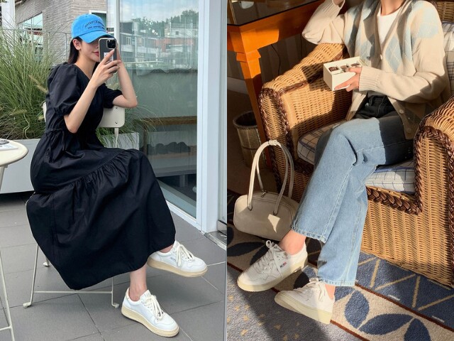 Sneaker trắng luôn là lựa chọn an toàn nhờ khả năng phối hợp với hầu hết trang phục. Kiểu giày này giúp tổng thể trẻ trung, năng động và hiện đại hơn.