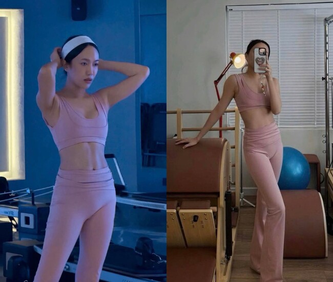 Diệu Nhi khoe cơ bụng số 11 nét căng trong phòng tập pilates.