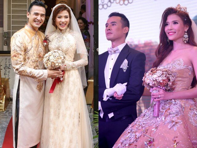 Thúy Diễm và Lương Thế Thành kết hôn vào năm 2016. Ngoài hai bộ váy diện đón khách và đi mời rượu tại các bàn với giá mỗi chiếc trị là 90 triệu đồng, thiết kế phong cách công chúa mà cô dâu mặc làm lễ trên sân khấu có giá 250 triệu đồng.