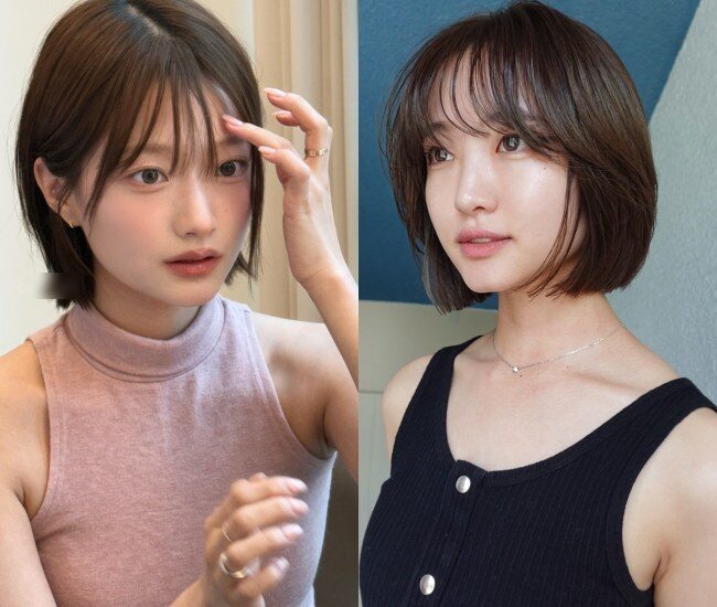 Tóc ngắn mái thưa mang đến vẻ ngoài trẻ trung, ngọt ngào. Phần mái mỏng giúp gương mặt hài hòa hơn, đồng thời che khuyết điểm như trán cao. Kiểu tóc này dễ chăm, chỉ cần giữ mái gọn là tổng thể đã trở nên tươi tắn.